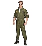 shoperama Herren-Kostüm Kampfjet Pilot Kampfflieger Piloten-Overall Jetpilot Kampfpilot Flieger Army, Größe:L