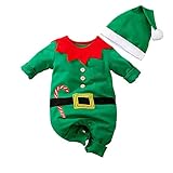 Baby Strampler Weihnachten Weihnachtsoutfit,Strampler Junge Mädchen,Neugeborenes Santa Elfen Schlafstrampler mit Hut Weihnachts Party Kleidung Set