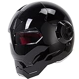BANNESE Motorradhelm Full Face Predator Helm Motorrad, Persönlichkeit Cool Flip Open Helmmaske Für Motorrad-, Roller- Oder Clubpartys Und Cosplay Prop, DOT-Zertifiziert,Bright Black,L