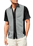Elegancity Herren Klassische Kurzarm Hemd, Zweifarbig Gestreiftes Bowlinghemden Knopfverschluss Hawaiihemd Sommerhemd