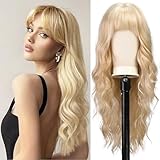 BARSDAR Lange Blond Perücke mit Pony, 66cm Lange Gewellte Perücke mit Pony für Frauen Synthetische Blond Haar Perücken Natürliches Aussehen Täglich Cosplay Party Halloween