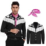 AJGEGJE Cowboy Kostüm Herren mit Schal, Movie Cowboy Hemd, Karneval Halloween Cosplay Kostüm Herren (M)