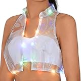 Ushiny Leuchtweste transparentes Crop-Top LED-Rave-Kostüm Stehkragen ärmelloses Tanktop für Damen und Mädchen (as3, alpha, s, regular, regular, Durchsichtig)