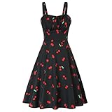 Belle Poque Damen Retro Sommer Kleider ärmellos Casual Kleider Schwarz mit Kirsche Schwarz mit Kirsche BP0380S22-04_2XL