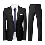KUDORO Herren Anzüge Slim Fit 2-Teilig Zwei Knöpfe für Hochzeit Business Herrenanzug Sakko Hose(Schwarz,XXL)