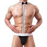 ROSVAJFY Herren Sexy Tangas mit Kragen, Herren Sexy Unterwäsche, Fliege Herren Dessous Tanga Slips, Fliege Kragen Bodysuit Sexy Teddy Kostüm Schwarz Rot Cosplay Einheitsgröße (Schwarz)