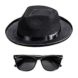 W WIDMANN MILANO Party Fashion 95715 - Blues Man Set, Hut und Brille, Rockstar, Popstar, Gangster, Mafiaboss, Motto-Party, Karneval