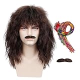 TOMIGO Braun Herren Perücke mit Bart und Freundschaft Armbänder für Karneval Fasching Fastnacht Kostüm Männer(Braun)