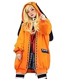 Loiahoer Anime Runa Yomoduki Kostüm Hoodie Kapuzenpullover,Hasen Hoodie Jacke Reißverschluss,Niedliche Hasenohren Cosplay Kostüm Kapuze für Frauen und Mädchen,Orange,L