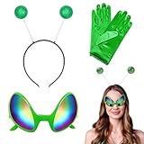 3 Stück Alien Kostüm, Alien Stirnband Und Alien Brille Handschuhe, Kostüm Alien Für Partys Und Karneval, Alien Accessoires, Alien Kostüm Damen, Herren, Kinder, Atmosphäre und Foto-Requisiten（Grün）