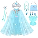 Vicloon 11 Stück Mädchen Prinzessin Kleid, Mädchen kostüm mädchen mit Krone & Zauberstab, mädchen kostümWeihnachten Halloween Verkleidung Fasching Cosplay Geburtstag Partykleid(Blau)