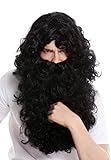 WIG ME UP - 46-A+B-ZA103 Perücke und Bart Set Deluxe Knecht Ruprecht Prophet Einsiedler Eremit Magier Schwarz