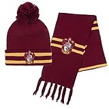 Harry Potter Mütze und Schal, Winter-Set für Kinder und Jugendliche, Hogwarts Mütze und Schal, Gryffindor Mütze und Schal, Winter-Accessoires - Rot