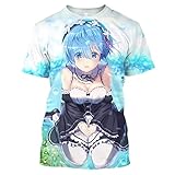 KONDZ Neue 3D Kurzarm Anime Re: Zero Twin Ram Rem Cosplay T-Shirt Harajuku Maid Outfit T-Shirt Mode Herren Damen Shirt