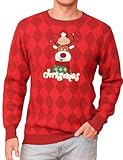 Totatuit Weihnachtspullover Damen Herren Lustig Weihnachtspulli Ugly Christmas Sweater Rundhals mit Reindeer Unisex Weihnachts Pullover Pärchen Weihnachtsoutfit Herren-Rot XL
