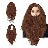EUPSIIU Herrenperücke Perücke Bart Halloween Cosplay Perücke Retro Braun Perücke Herren Damen Hippie Kostüm Magier Zauberer Perücken für Männer Fasching Mottoparty Karneval Perücken (Braun)
