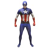 Morphsuits Captain America Kostüm Herren, Avengers Kostüm Herren, Kostüm Captain Marvel, Kostüm Superheld Herren, Superhero Costume - XL