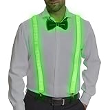 CPROSP 2tlg LED Hosenträger Herren mit Fliege Grün, Herren-LED-Hosenträger Leuchtende Adjustable, 3 Modes für Musik Festival, Halloween-Kostümparty, Weihnachtsgeschenke, Rave-Party