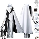 JYMTYCWG Anime Bungou Stray Dogs 4. Staffel Nikolai Gogol Cosplay Kostüm Outfit Weiße Uniform Komplettset Halloween Party Dress Up Anzug mit Hut Perücke für Jungen Männer