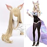 LOL KDA New Skin Ahri Kda Akali Rogue Assassin Evelynn Kaisa Cosplay Wig Heat Resistant Synthetic Hair Wigs + Wig Cap Ahri