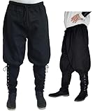 MAYLYNN Mittelalter Hose mit Taschen und Schnürung Wikinger Kelte, schwarz, Größe:M