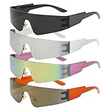 JSTHHTT 4 Stück Partybrille Rave Randlose Y2k Sonnenbrille, Sonnenbrille für Damen Herren, Brille Lustig, für Konzert, Bar, DJ, Nachtleben, Versammlungen, Verkleidung