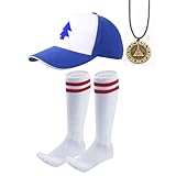TOMIGO 3Stück Halloween Cosplay Kostüm Zubehör für Männer und Jungen mit blauem Hut und gestreiften Socken + Halskette