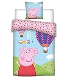 037 Peppa Wutz Bettwäsche, Peppa Pig und der Luftballon, Kissenbezug, 2 Stück , 100x140 + 40x45cm Bettbezug 100% Baumwolle Oeko-TEX