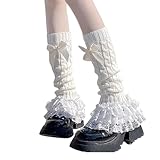 GlamRays Leg Warmers Y2K, Schleife Spitzen Rand Kniehohe Beinwärmer, Stulpen Damen, Damen Langer Beinwärmer für Lolita Kostüm Party Accessoire