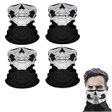 4 Stück Motorrad Totenkopf Maske, Sturmmaske, Skull Sturmhaube Multifunktionstuch, Gesichtsmaske für Fahrrad, Ski, Wärm und Schutztuch Skelett Maske, Schwarz