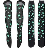 VALICLUD 2 Paare St. Patricks Tag über Kniestrümpfe Irish Shamrock Bein Strümpfe Glück Klee Socken St Patricks Tag Phantasie Kobold Kleid Kostüm für Frauen Mädchen Schwarz