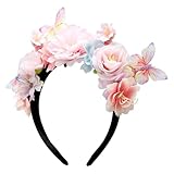 HENGBIRD Haarreif Dirndl Blumen, Haarschmuck Blumen Haarkranz Stirnband Accessoires Haarband Blumen Haarreif Oktoberfest Damen mit Blüten Schmetterling für Hochzeit, Karneval, Geburtstag, Party