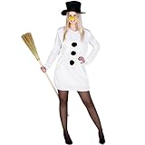dressforfun Damenkostüm Schneefrau Weihnachts Kostüm | kurzes sexy Kleid mit aufgenähten Bommeln | inkl. Zylinder und Karottennase (S/M | Nr. 300460)