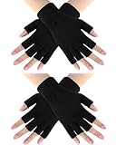 SATINIOR 2 Paar Fingerlose Handschuhe Schwarz Strickhandschuhe Damen Winter Handschuhe Halbfingerhandschuhe für Herren Frauen