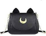LIAOLI Mode Frauen Kawaii Handtasche Moon Sailor Luna Cosplay Messenger Crossbody Katze Geldbörse Pailletten Satchel Umhängetasche, Fa221212-moon-bk, 9.4 inch