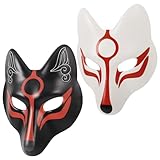 VALICLUD Fuchs Maske Erwachsene Gesichtsmaske Halbmaske Japanische Kabuki Kitsune Cosplay Kostüm Maske für Maskenball Karneval Fasching Mottoparty Maskerade Theater Verkleidung 2 Stück