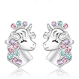 Ozmw ohrringe mädchen Einhorn, mit süßem Einhorn Design,Kinderohrringe mit vielen Details und Glitzer