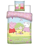 Peppa Pig 035 Bettwäsche für Kinder/Bettwäsche Baby Peppa Pig mit Freunden, Kissenbezug 40cm x 45cm + Bettwäsche 100cm x 140cm, 100% Baumwolle, Öko-Tex