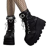tinetill Winterstiefel Damen Winterschuhe Kurzschaft Schnürstiefel Gothic Vintage Stiefeletten Schuhe Plateau Stiefel Reißverschluss Chunky Heel Schuhe
