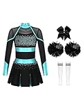 TiaoBug Mädchen Cheerleading Kleid Neckholder Tanzkleid mit Cheer Buchstaben Sport Schule Gruppentanz Outfits E Blau, Grün Weiß 134-140