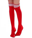 HugeStore Damen Frauen Lange Streifen Socken Overknee Strümpfe Kniestrumpfe Strumpfhose Socken rot-Weiss