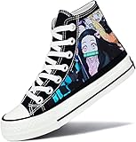 Roffatide Anime Demon Slayer High Top Canvas Sneakers Bedruckte Flache Schuhe Slip-Ons Schnür-Skateboardschuhe Schwarz B Unisex 36