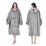 MOKANI Kuscheldecke mit Ärmeln und Kapuze Hoodie Decke, Decken Hoodie Decke mit Ärmeln, Übergröße Kapuzenpullover für Damen Herren, Grau
