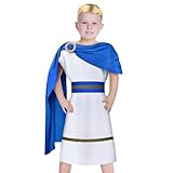 AOOWU Römer Kostüm Kinder, 4Pcs Kinder Römischer Junge Kostüm mit Gürtel und Kopfbedeckung, Griechische Kostüme Kinder für Halloween Karneval Fasching Oder Themen Party Cosplay, Blau-M