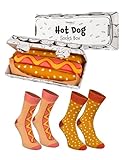 Rainbow Socks - Hot Dog Socks Box - Damen Herren Novelty Socken mit Hot-Dog-Muster - Novelty Geschenk für Fans von Fast Food und Lustigen Socken - 2 Paar - Größen 41-46