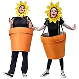 Nokiwiqis Unisex Sonnenblume im Topf Kostüm Blumentopf Pflanze Kostüme mit Kopfbedeckung für Damen Herren Lustiges Halloween Cosplay Faschingkostüm (Auburn, One Size)