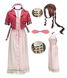 MANMICOS US Größe Anime Aerith Gainsborough Cosplay Kostüme Aeris rosa Kleid Party Anzug (XX-Large)
