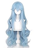 PRIOUTZ Für Rei Ayanami Cosplay Perücke Damen Lange Blau Halloween Anime Haar mit Pony Perückenkappe