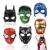 Clvsyh Superhelden Cosplay Masken, 6Pcs Superhero Maske Set, Kinder Party Masken Set, Cosplay Thema Geburtstage Kinder-Dekoration Spider-Man, Bat-Man, Iron-Man PVC Maske Set, für Kinder Maskerade