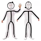 eurocarnavales Lustiges Strichmännchen-Kostüm für Kinder Faschings-Verkleidung weiss-schwarz - Weiß